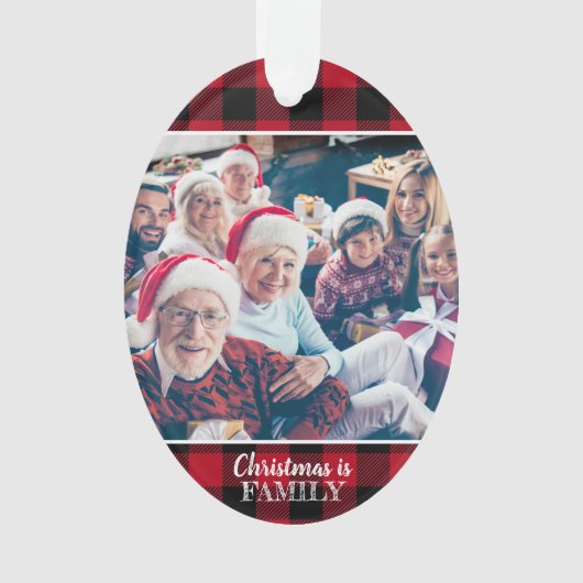 Custom 2 Foto rustikale Red Buffalo Karierte Keram Ornament (Vorderseite)