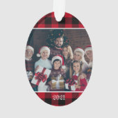 Custom 2 Foto rustikale Red Buffalo Karierte Keram Ornament (Rückseite)