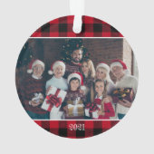 Custom 2 Foto rustikale Red Buffalo Karierte Keram Ornament (Rückseite)