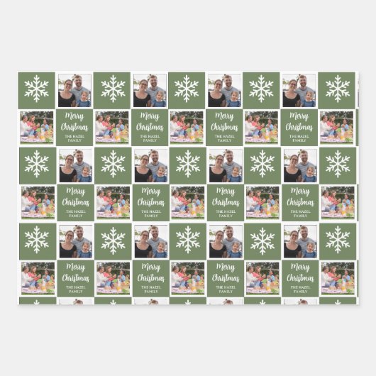 Custom 2 Foto Snowflakes Weihnachtswrapper Geschenkpapier Set (Vorderseite 3)