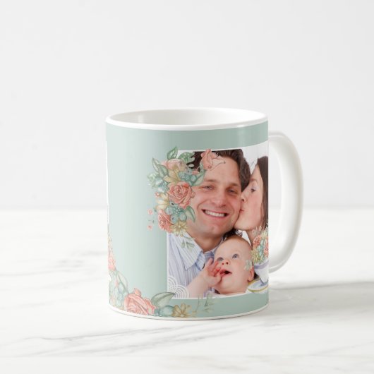 Custom 2 Foto Wasserfarbe Floral und Teacup Kaffeetasse (VorderseiteRechts)