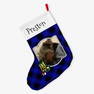 Custom 2 Foto Weihnachten Blau und Schwarz Kariert Großer Weihnachtsstrumpf