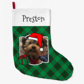 Custom 2 Foto Weihnachten Rot und Grün Karierte Ha Großer Weihnachtsstrumpf (Vorderseite)