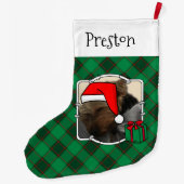 Custom 2 Foto Weihnachten Rot und Grün Karierte Ha Großer Weihnachtsstrumpf (Rückseite)