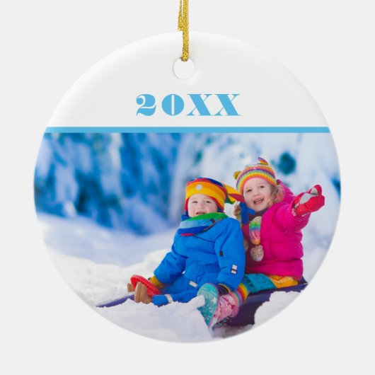 Custom 2 Foto Weihnachtsgeschenk Moderne Farbenspi Keramik Ornament (Hinten)