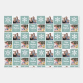 Custom 2 Foto Weihnachtsschneeflocken Aquamarin Geschenkpapier Set (Vorderseite 3)