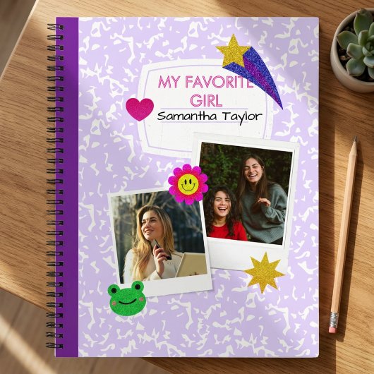 Custom 2 Fotos Collage Notebook mit Skriptname Notizblock