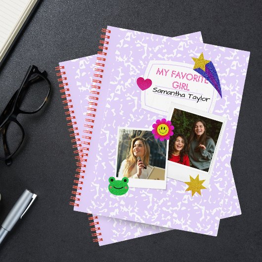 Custom 2 Fotos Collage Notebook mit Skriptname Notizblock