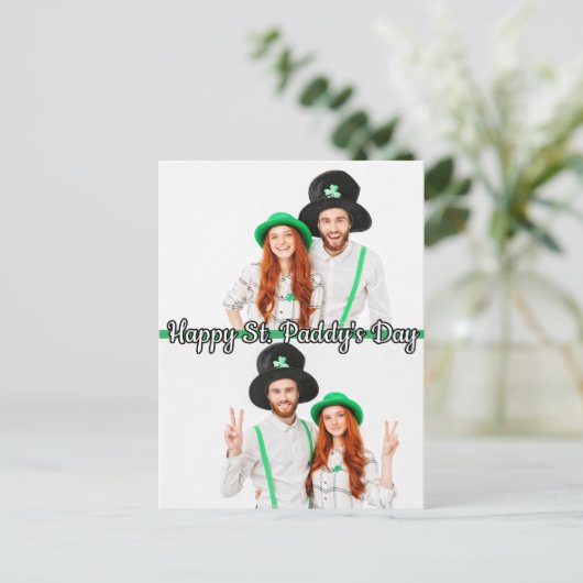 Custom 2-Fotos St Patrick's Day Kleeblatt Irish Postkarte (Stehend Vorderseite)