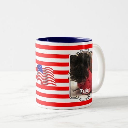 Custom 2 Fotos USA American Flag Patriotic Niedlic Zweifarbige Tasse (VorderseiteRechts)