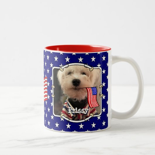 Custom 2 Fotos USA American Flag Patriotic Niedlic Zweifarbige Tasse (Rechts)