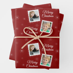 Custom 2 Fotos Weihnachtsdesign auf Red Geschenkpapier Set