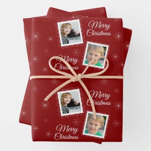 Custom 2 Fotos Weihnachtsdesign auf Red Geschenkpapier Set (Beispiel)