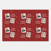 Custom 2 Fotos Weihnachtsdesign auf Red Geschenkpapier Set (Vorderseite)