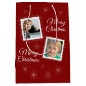 Custom 2 Fotos Weihnachtsdesign auf Red Mittlere Geschenktüte (Vorderseite)