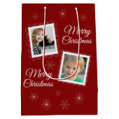 Custom 2 Fotos Weihnachtsdesign auf Red Mittlere Geschenktüte (Rückseite)