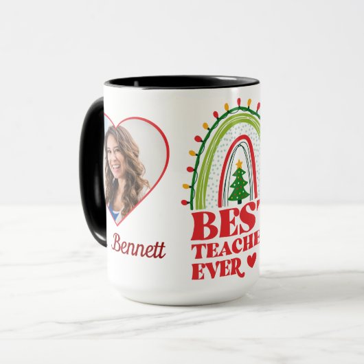 Custom 2 Fotos Weihnachtsgeschenk Bester Lehrer je Tasse (Vorderseite Links)