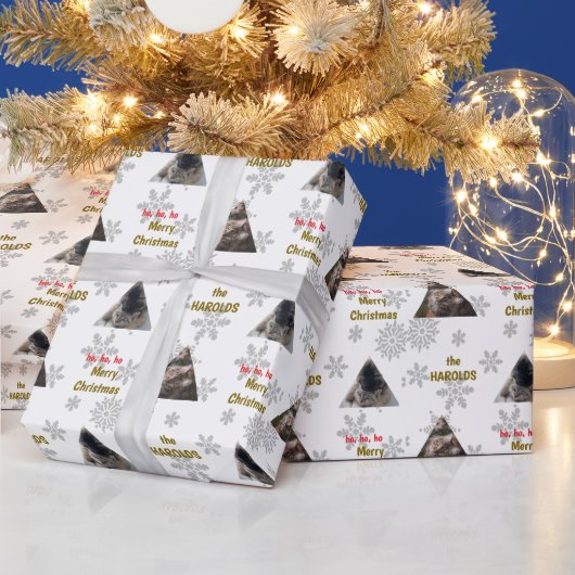 Custom 2 Haustier Foto Festliche Weihnachtsschneef Geschenkpapier (Feiertage)