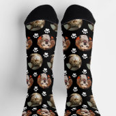 Custom 2 Pet Foto Black Paw Prints Socken (Oben)