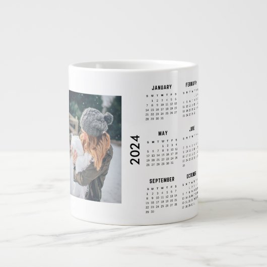 Custom 2 Photo Collage 2024 Calendar Jumbo-Tasse (Vorderseite)