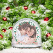 Custom 2 Photo Elegant Holly Wreath Schneekugeln (Weihnachten)