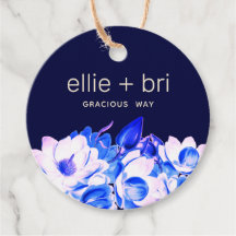 Custom 2" Round Blue Navy Magnolia Floral