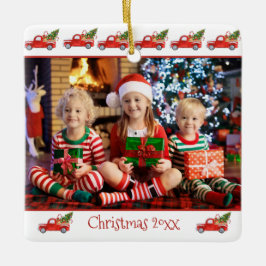 Custom 2-seitige Kinder Foto Red Truck Weihnachten Keramikornament