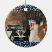 Custom 2 Sided Navy Blue Elegant 2 Foto Hochzeit Keramik Ornament (Hinten)