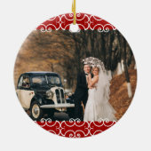 Custom 2 Sided Red White Elegant 2 Foto Hochzeit Keramik Ornament (Hinten)