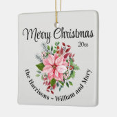 Custom, 2-Sides Christmas Pink Poinsettia Bouquet Keramikornament (Links)