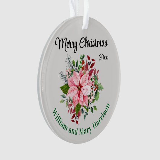 Custom, 2-Sides Pink Poinsettia Bouquet Acrylic Ornament (Vorderseite)