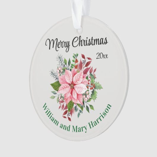 Custom, 2-Sides Pink Poinsettia Bouquet Acrylic Ornament (Vorderseite)