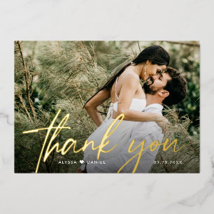 Custom 2 Wedding Fotos Danke, Script Gold Folieneinladung