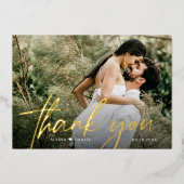 Custom 2 Wedding Fotos Danke, Script Gold Folieneinladung (Vorderseite)