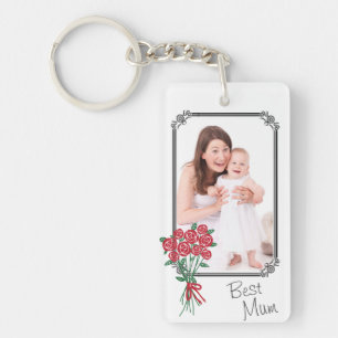 Custom 2 X Foto Best Mum Rose Bouquet Schlüsselanhänger