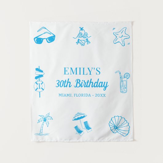Custom 30. 40. 50. Beach Theme Birthday Party Wandteppich (Vorderseite)