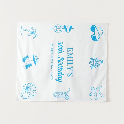 Custom 30. 40. 50. Beach Theme Birthday Party Wandteppich (Vorderseite (Horizontal))