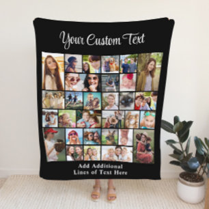 Custom 30 Foto Collage Black Fleecedecke