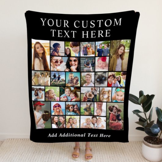 Custom 30 Foto Collage Black Fleecedecke