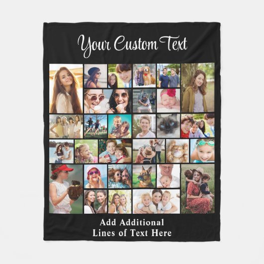 Custom 30 Foto Collage Black Fleecedecke (Vorderseite)