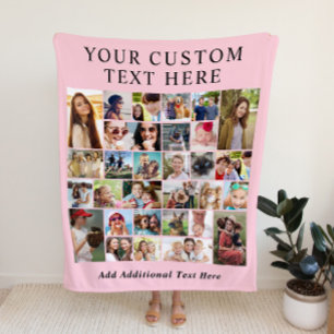 Custom 30 Foto Collage Pink Fleecedecke
