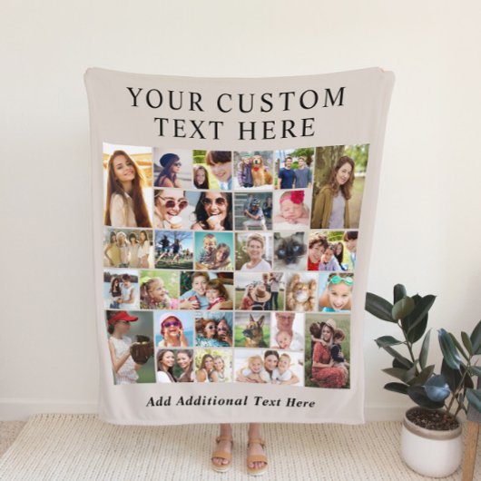Custom 30 Foto Collage Taupe Fleecedecke