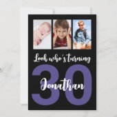 Custom 30. Geburtstag Black Modern Foto Collage Einladung (Vorderseite)
