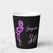 Custom 30. Geburtstag Retro Neon Pink Flamingo Pappbecher (Rückseite)