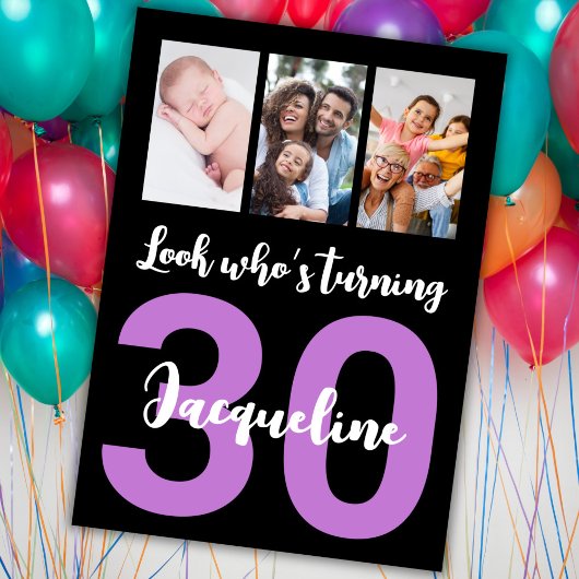 Custom 30. Geburtstag Schwarz modernen Foto Collag Einladung