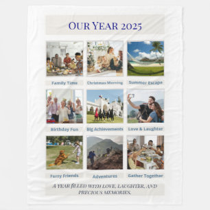 Custom 3×3 Foto Collage Blanket   Unser Jahr 2025 Fleecedecke