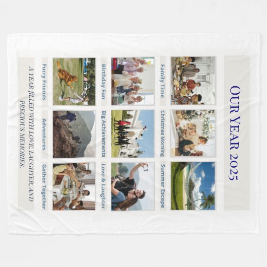 Custom 3×3 Foto Collage Blanket | Unser Jahr 2025 Fleecedecke (Vorderseite (Horizontal))