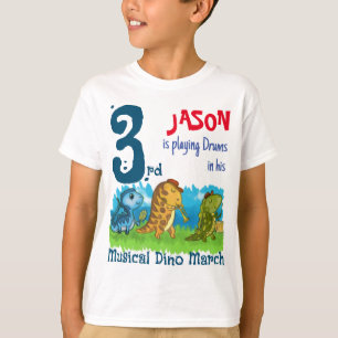 Custom 3 Birthday Musical Dino März T - Shirt