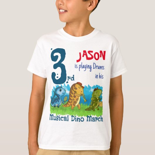 Custom 3 Birthday Musical Dino März T - Shirt (Vorderseite)