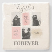 Custom 3 Couple Fotos Happy Valentines Steinuntersetzer (Vorderseite)